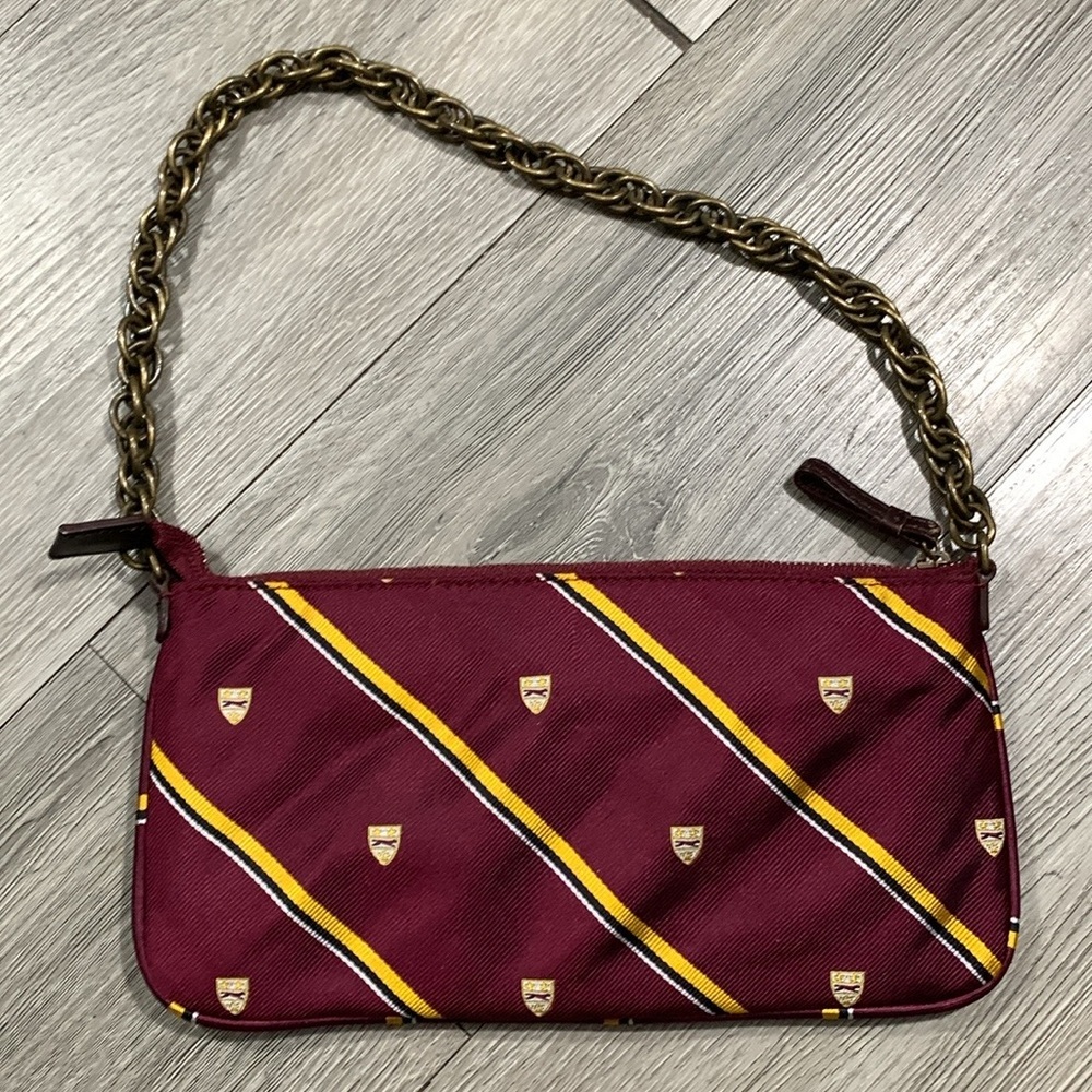 J.Crew Burgundy Collegiate Print Silk w/Leather Trim Mini Bag NWT